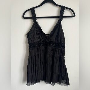 Forever 21 Y2K Vintage Beaded Velour Frills Babydoll Tank Top M Medium